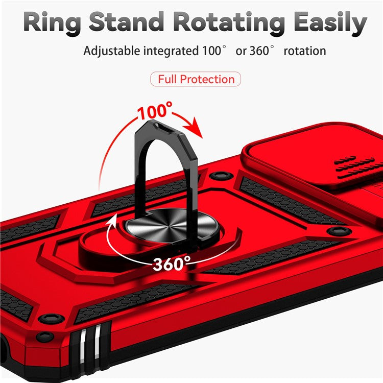 Back Case for Motorola Moto G32 4G, Slide Camera Protector Design Shockproof PC + TPU Protective Phone Cover with Metal Ring Kickstand - Red
