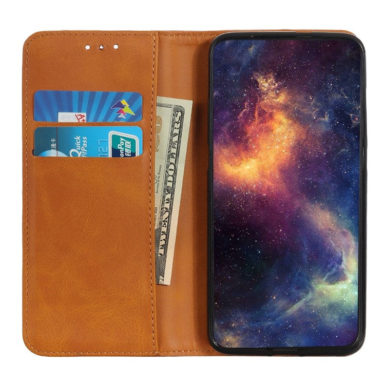 For Xiaomi Redmi Note 12 Pro 5G / Note 12 Pro Speed 5G / Poco X5 Pro 5G Shockproof Split Leather Phone Case Magnetic Auto-absorbed Cowhide Texture Flip Wallet Cover with Stand - Brown