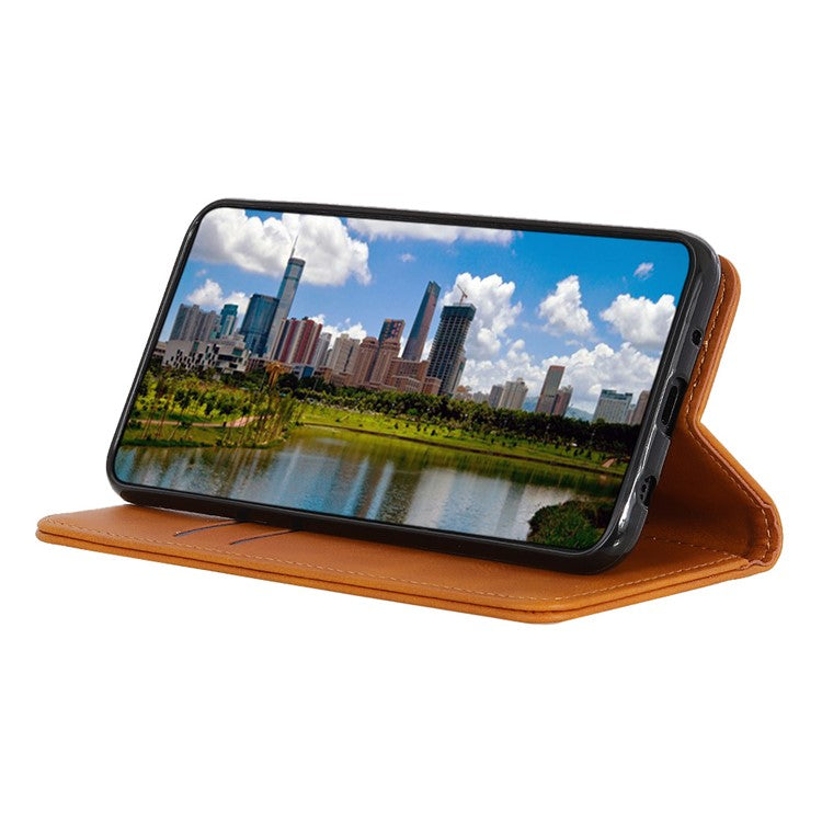 For Xiaomi Redmi Note 12 Pro 5G / Note 12 Pro Speed 5G / Poco X5 Pro 5G Shockproof Split Leather Phone Case Magnetic Auto-absorbed Cowhide Texture Flip Wallet Cover with Stand - Brown