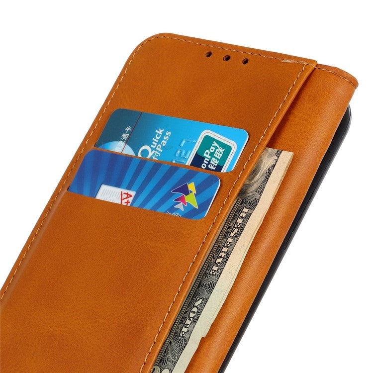For Xiaomi Redmi Note 12 Pro 5G / Note 12 Pro Speed 5G / Poco X5 Pro 5G Shockproof Split Leather Phone Case Magnetic Auto-absorbed Cowhide Texture Flip Wallet Cover with Stand - Brown