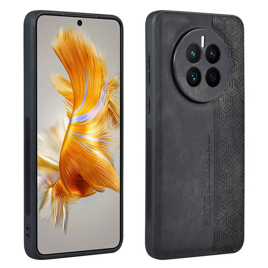AZNS For Huawei Mate 50 4G Anti-fading Imprinted Pattern PU Leather Coated TPU Cover Anti-slip Cell Phone Case - Black