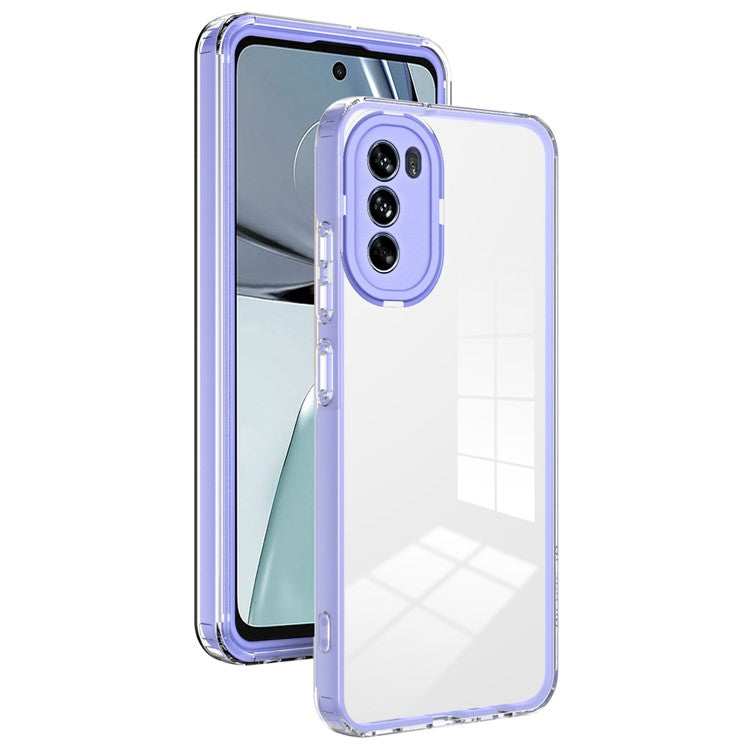 Cellphone Cover for Motorola Moto G62 5G, 3-in-1 Clear TPU Backplate + PC Frame + PC Camera Protection Ring Phone Back Case - Purple