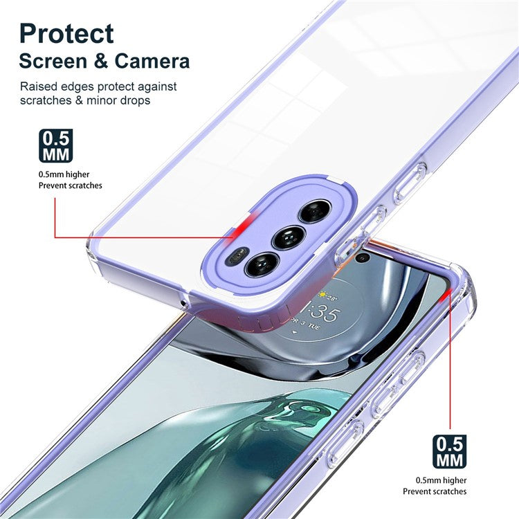 Cellphone Cover for Motorola Moto G62 5G, 3-in-1 Clear TPU Backplate + PC Frame + PC Camera Protection Ring Phone Back Case - Purple