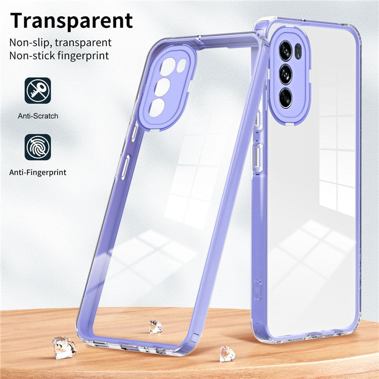 Cellphone Cover for Motorola Moto G62 5G, 3-in-1 Clear TPU Backplate + PC Frame + PC Camera Protection Ring Phone Back Case - Purple
