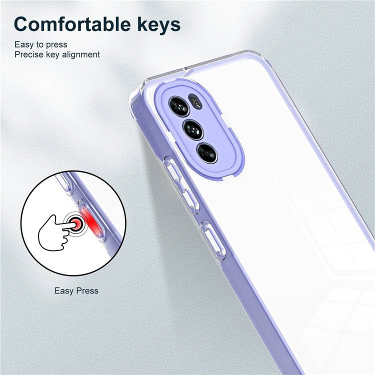 Cellphone Cover for Motorola Moto G62 5G, 3-in-1 Clear TPU Backplate + PC Frame + PC Camera Protection Ring Phone Back Case - Purple