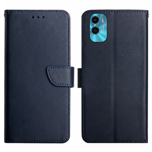 For Motorola Moto E22s 4G / E32 (India) 4G HT02 Genuine Leather Nappa Texture Wallet Case with Stand Function Flip Phone Cover Strong Magnetic Clasp Shell - Blue