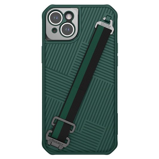 NILLKIN TPU + PC Hybrid Case for iPhone 14 Plus, Stripe Design Anti-scratch Protective Phone Cover with Detachable Hand Strap - Green