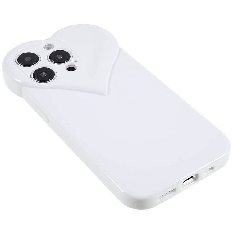 Heart Shaped Camera Protection Phone Cover for iPhone 14 Pro Max, Anti-fingerprint TPU Anti-dust Cell Phone Case - White