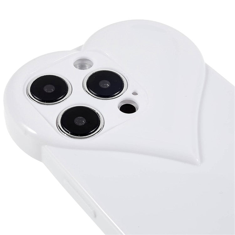 Heart Shaped Camera Protection Phone Cover for iPhone 14 Pro Max, Anti-fingerprint TPU Anti-dust Cell Phone Case - White