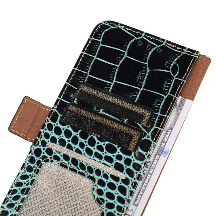 For Motorola Moto G72 4G Crocodile Texture RFID Blocking Phone Case Genuine Cowhide Leather Wallet Stand Protective Phone Cover - Green