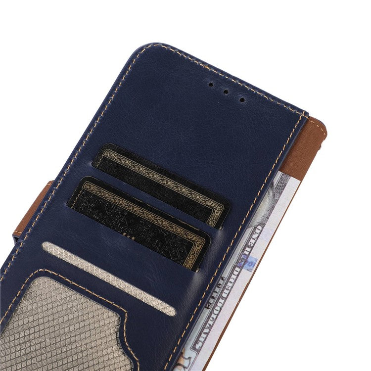 Cell Phone Case for Motorola Moto G72 4G, RFID Blocking Wallet Stand Magnetic Closure Crazy Horse Texture Genuine Cowhide Leather Cover - Blue