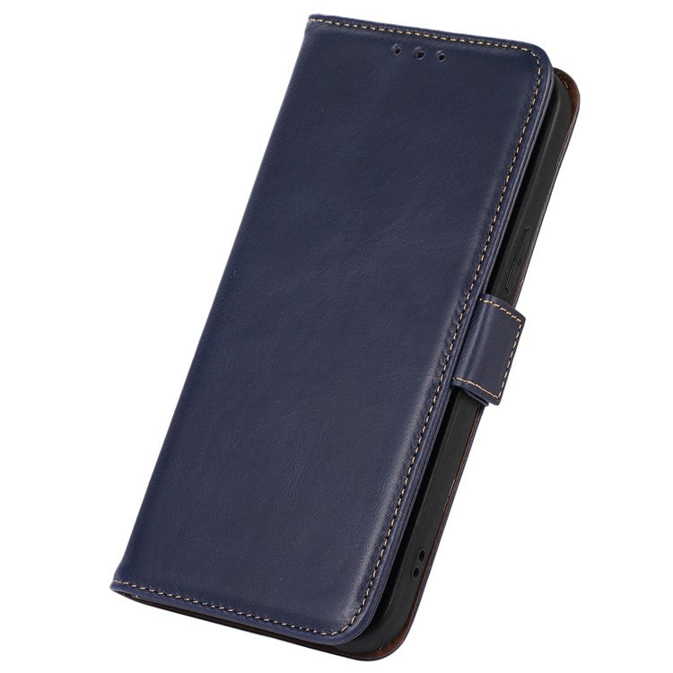 Cell Phone Case for Motorola Moto G72 4G, RFID Blocking Wallet Stand Magnetic Closure Crazy Horse Texture Genuine Cowhide Leather Cover - Blue