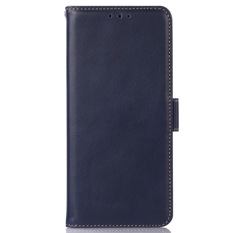 Cell Phone Case for Motorola Moto G72 4G, RFID Blocking Wallet Stand Magnetic Closure Crazy Horse Texture Genuine Cowhide Leather Cover - Blue