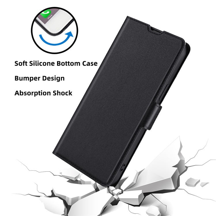 For Xiaomi Redmi Note 12 Pro+ 5G Card Slot Design Ultra-slim Book Style Folio Flip PU Leather Cover Stand Inner TPU Phone Case - Black