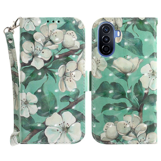 3D Pattern Printing Phone Cover for Huawei nova Y70 Plus 4G, Well-protected PU Leather Stand Wallet Phone Case with Strap - Watercolor Flowers