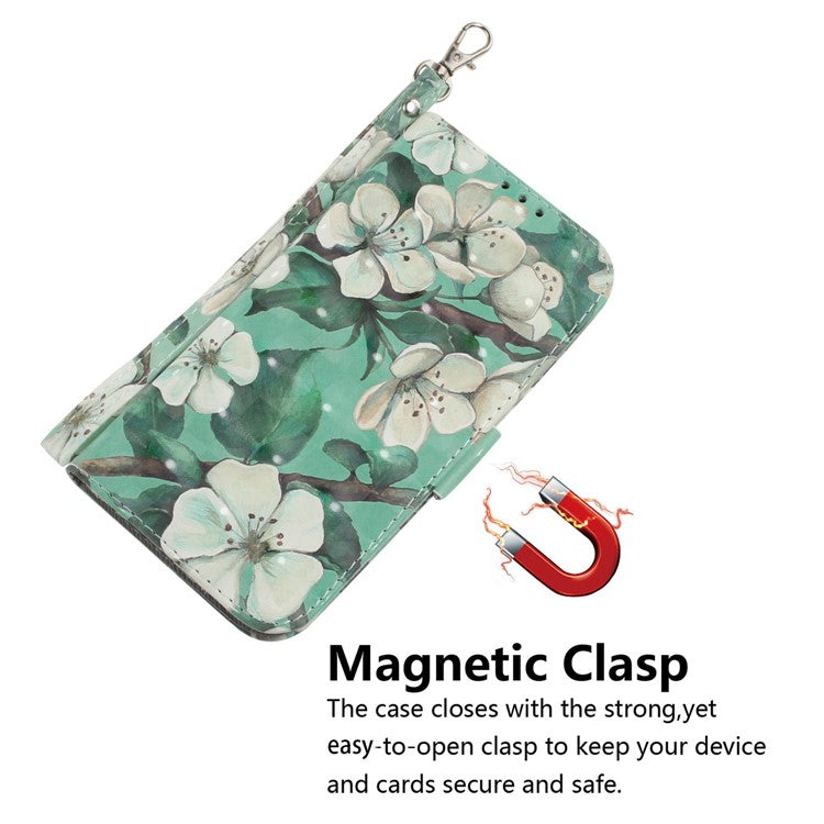 3D Pattern Printing Phone Cover for Huawei nova Y70 Plus 4G, Well-protected PU Leather Stand Wallet Phone Case with Strap - Watercolor Flowers