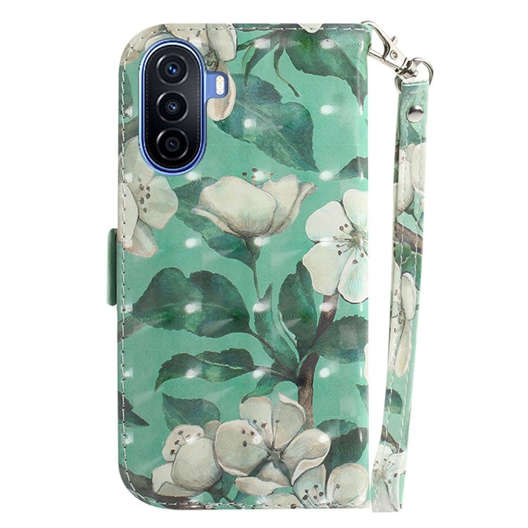3D Pattern Printing Phone Cover for Huawei nova Y70 Plus 4G, Well-protected PU Leather Stand Wallet Phone Case with Strap - Watercolor Flowers