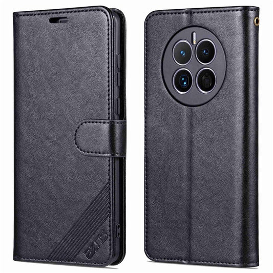 AZNS For Huawei Mate 50 4G Shockproof PU Leather Cover Magnetic Clasp Phone Case with Wallet Stand - Black