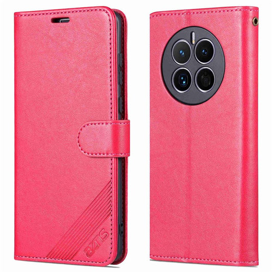 AZNS For Huawei Mate 50 4G Shockproof PU Leather Cover Magnetic Clasp Phone Case with Wallet Stand - Red