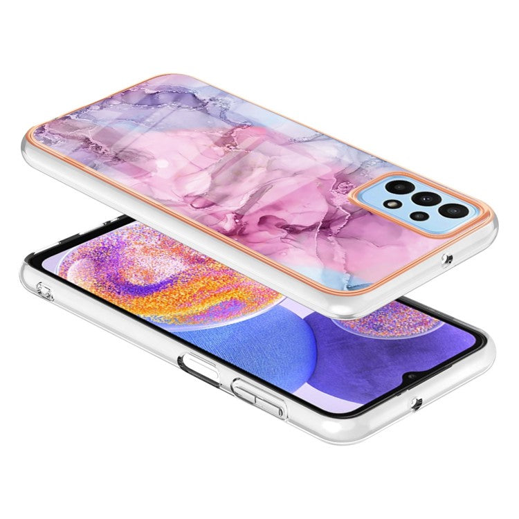 YB IMD Series-16 Style E for Samsung Galaxy A23 4G / A23 5G (Global Version) 2.0mm IMD Marble Pattern TPU Cover Anti-scratch Electroplating Phone Cover - Rose