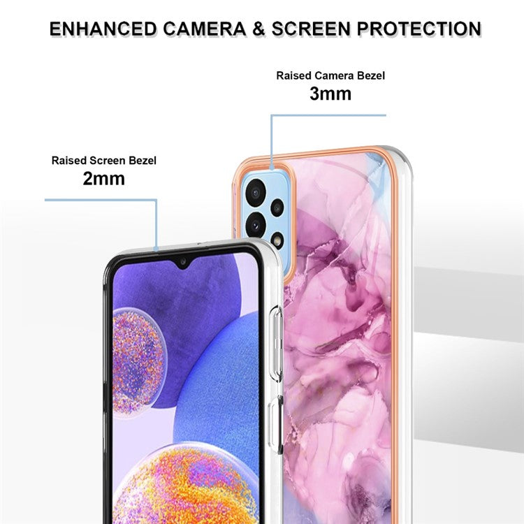 YB IMD Series-16 Style E for Samsung Galaxy A23 4G / A23 5G (Global Version) 2.0mm IMD Marble Pattern TPU Cover Anti-scratch Electroplating Phone Cover - Rose