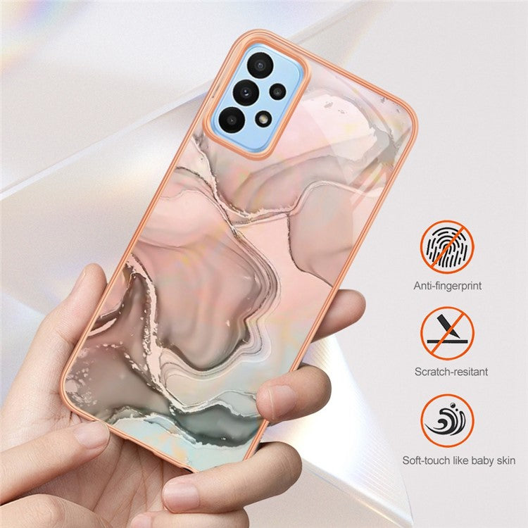 YB IMD Series-16 Style E for Samsung Galaxy A23 4G / A23 5G (Global Version) 2.0mm IMD Marble Pattern TPU Cover Anti-scratch Electroplating Phone Cover - Rose