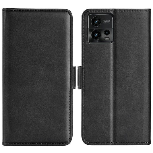 Cell Phone Cover For Motorola Moto G72 4G PU Leather Dual Magnetic Clasp Calf Texture Stand Phone Case Wallet - Black