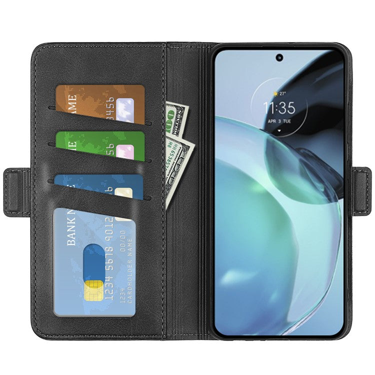 Cell Phone Cover For Motorola Moto G72 4G PU Leather Dual Magnetic Clasp Calf Texture Stand Phone Case Wallet - Black