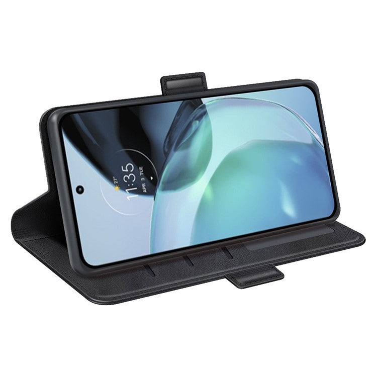 Cell Phone Cover For Motorola Moto G72 4G PU Leather Dual Magnetic Clasp Calf Texture Stand Phone Case Wallet - Black