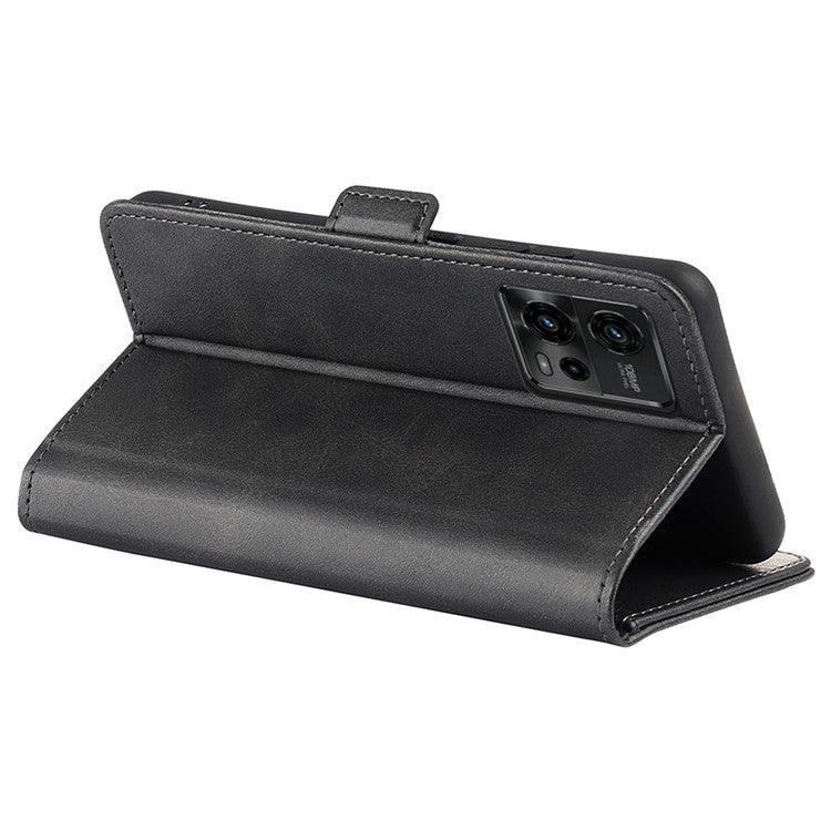 Cell Phone Cover For Motorola Moto G72 4G PU Leather Dual Magnetic Clasp Calf Texture Stand Phone Case Wallet - Black