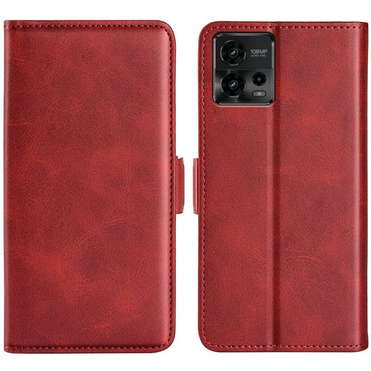 Cell Phone Cover For Motorola Moto G72 4G PU Leather Dual Magnetic Clasp Calf Texture Stand Phone Case Wallet - Red