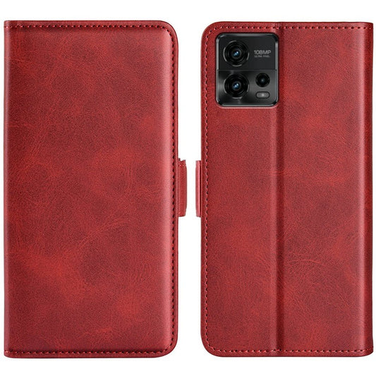 Cell Phone Cover For Motorola Moto G72 4G PU Leather Dual Magnetic Clasp Calf Texture Stand Phone Case Wallet - Red