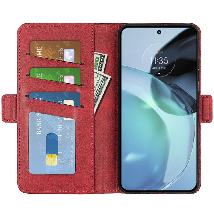 Cell Phone Cover For Motorola Moto G72 4G PU Leather Dual Magnetic Clasp Calf Texture Stand Phone Case Wallet - Red