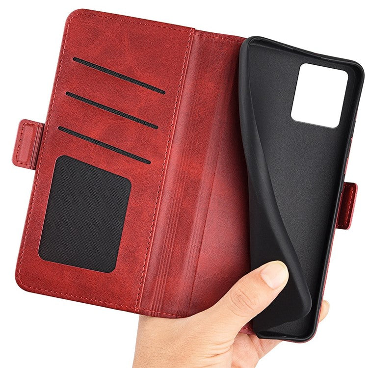 Cell Phone Cover For Motorola Moto G72 4G PU Leather Dual Magnetic Clasp Calf Texture Stand Phone Case Wallet - Red