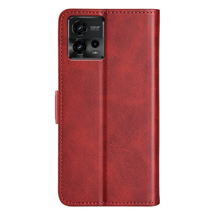 Cell Phone Cover For Motorola Moto G72 4G PU Leather Dual Magnetic Clasp Calf Texture Stand Phone Case Wallet - Red