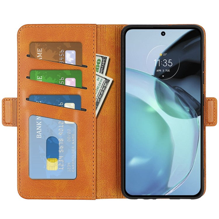 Cell Phone Cover For Motorola Moto G72 4G PU Leather Dual Magnetic Clasp Calf Texture Stand Phone Case Wallet - Yellow
