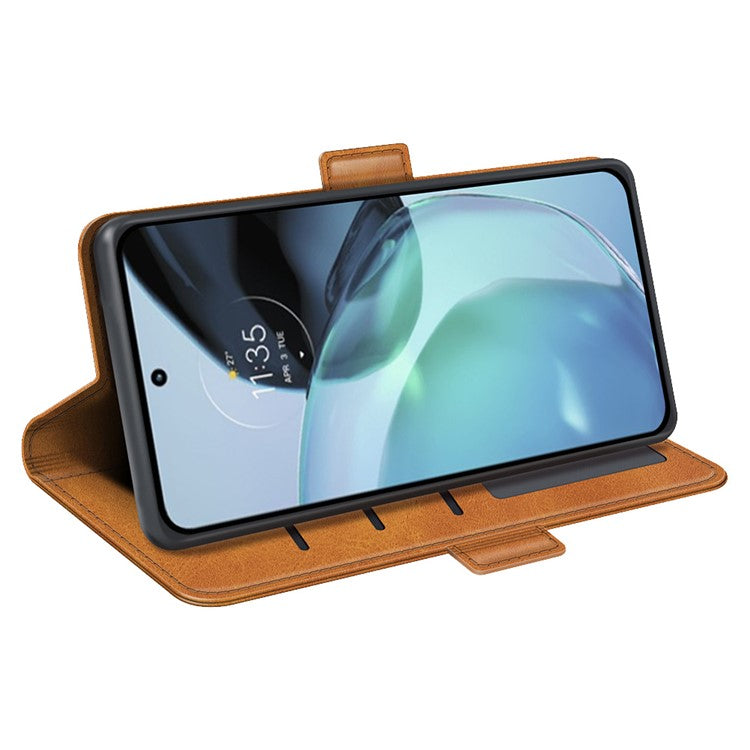 Cell Phone Cover For Motorola Moto G72 4G PU Leather Dual Magnetic Clasp Calf Texture Stand Phone Case Wallet - Yellow