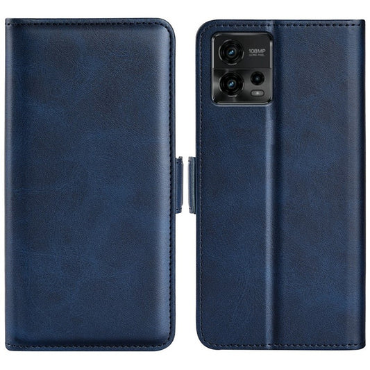 Cell Phone Cover For Motorola Moto G72 4G PU Leather Dual Magnetic Clasp Calf Texture Stand Phone Case Wallet - Blue
