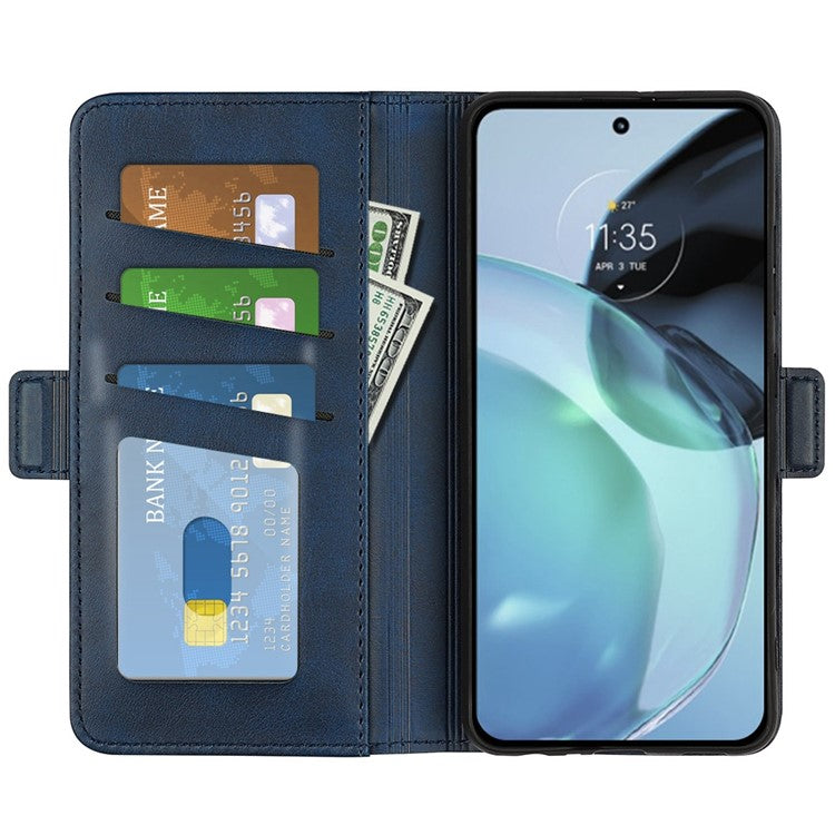 Cell Phone Cover For Motorola Moto G72 4G PU Leather Dual Magnetic Clasp Calf Texture Stand Phone Case Wallet - Blue