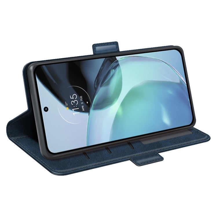 Cell Phone Cover For Motorola Moto G72 4G PU Leather Dual Magnetic Clasp Calf Texture Stand Phone Case Wallet - Blue
