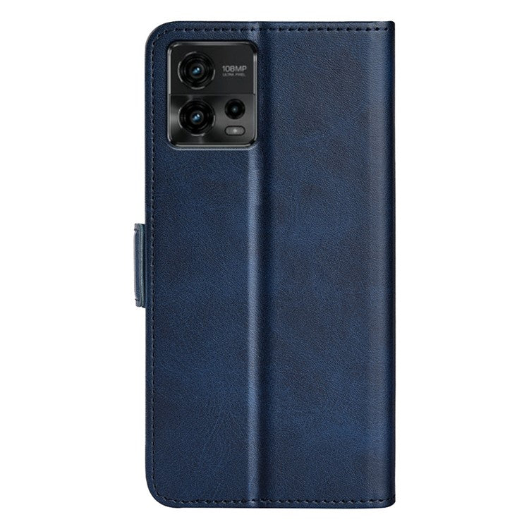 Cell Phone Cover For Motorola Moto G72 4G PU Leather Dual Magnetic Clasp Calf Texture Stand Phone Case Wallet - Blue