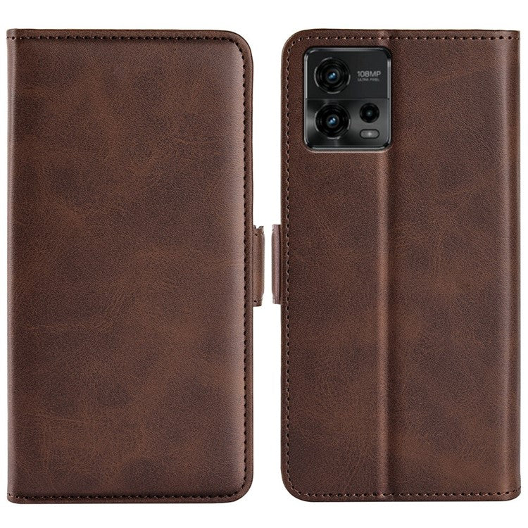 Cell Phone Cover For Motorola Moto G72 4G PU Leather Dual Magnetic Clasp Calf Texture Stand Phone Case Wallet - Brown