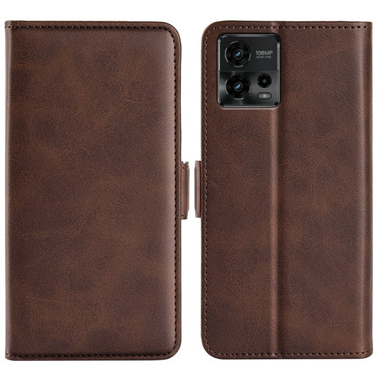 Cell Phone Cover For Motorola Moto G72 4G PU Leather Dual Magnetic Clasp Calf Texture Stand Phone Case Wallet - Brown
