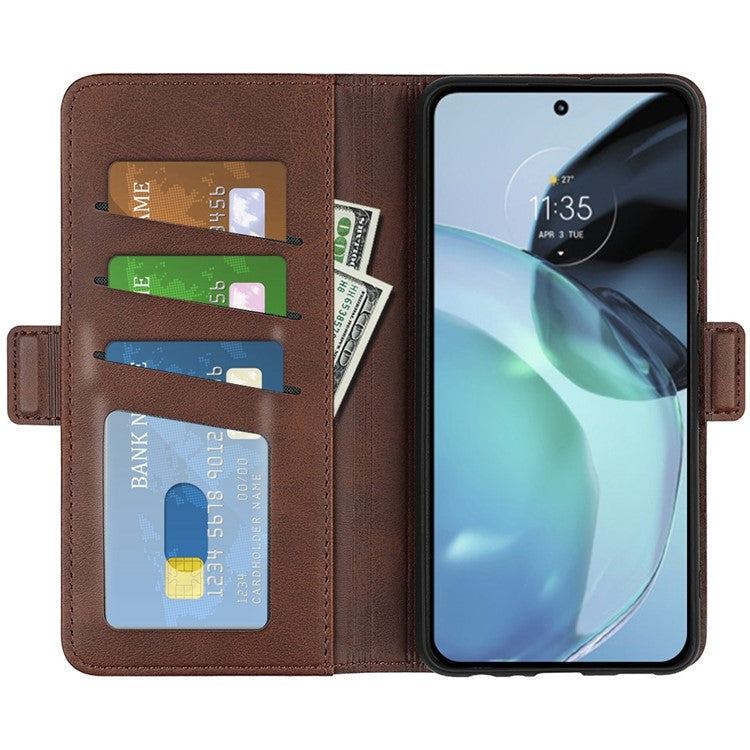 Cell Phone Cover For Motorola Moto G72 4G PU Leather Dual Magnetic Clasp Calf Texture Stand Phone Case Wallet - Brown