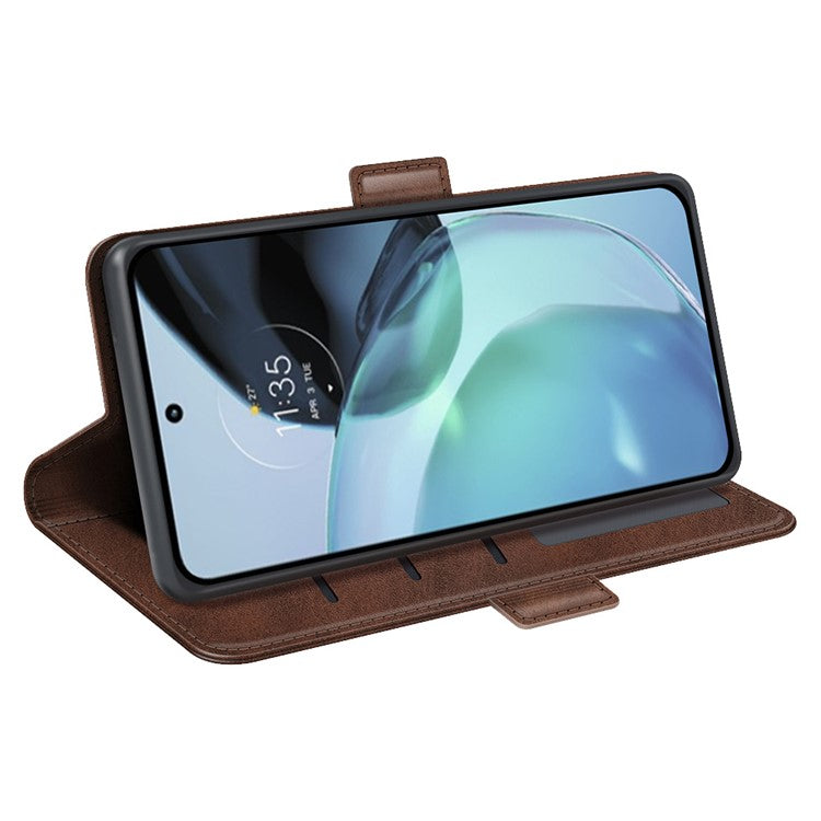 Cell Phone Cover For Motorola Moto G72 4G PU Leather Dual Magnetic Clasp Calf Texture Stand Phone Case Wallet - Brown