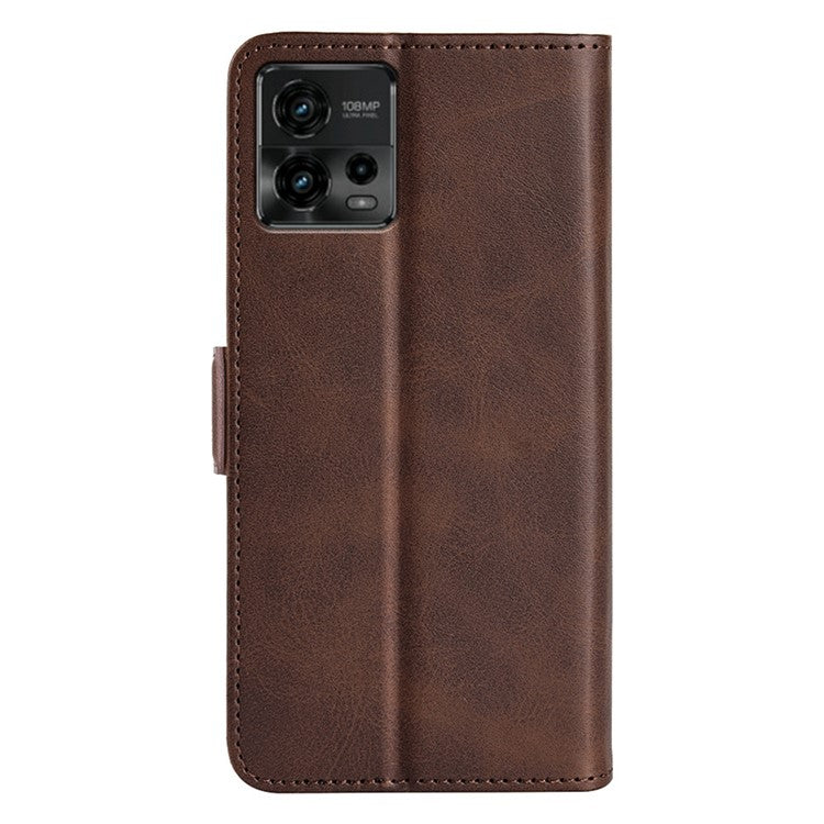 Cell Phone Cover For Motorola Moto G72 4G PU Leather Dual Magnetic Clasp Calf Texture Stand Phone Case Wallet - Brown