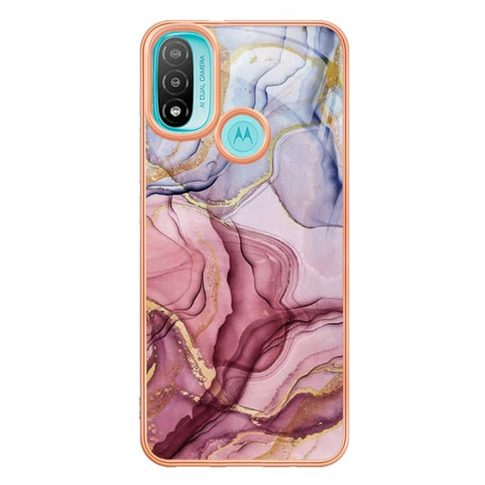 YB IMD Series-16 for Motorola Moto E20 / E30 / E40 Style E Marble Pattern IMD Phone Case Electroplating Frame 2.0mm TPU Anti-Scratch Shockproof Cover - Rose Gold