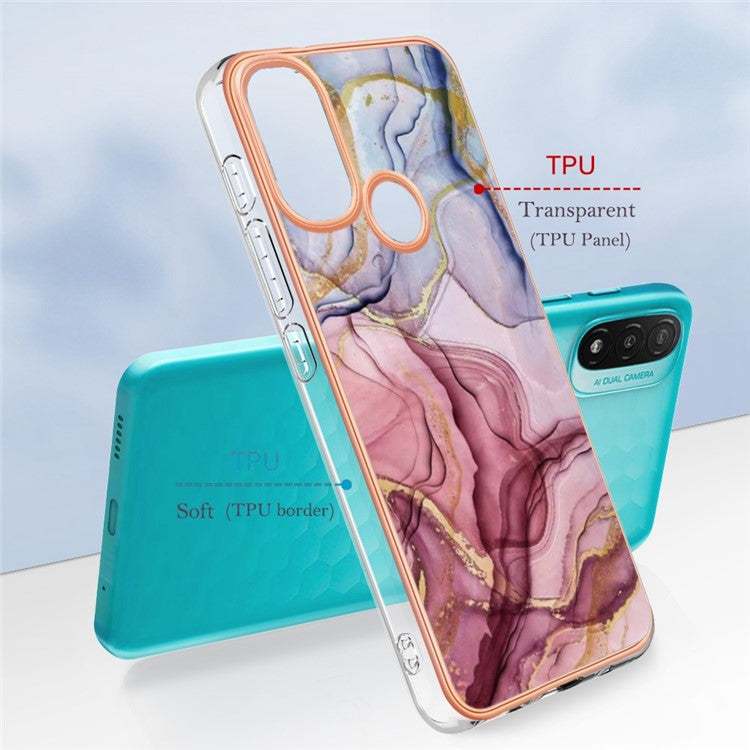 YB IMD Series-16 for Motorola Moto E20 / E30 / E40 Style E Marble Pattern IMD Phone Case Electroplating Frame 2.0mm TPU Anti-Scratch Shockproof Cover - Rose Gold
