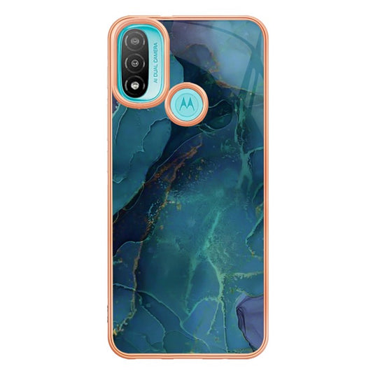YB IMD Series-16 for Motorola Moto E20 / E30 / E40 Style E Marble Pattern IMD Phone Case Electroplating Frame 2.0mm TPU Anti-Scratch Shockproof Cover - Green
