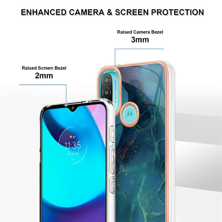 YB IMD Series-16 for Motorola Moto E20 / E30 / E40 Style E Marble Pattern IMD Phone Case Electroplating Frame 2.0mm TPU Anti-Scratch Shockproof Cover - Green